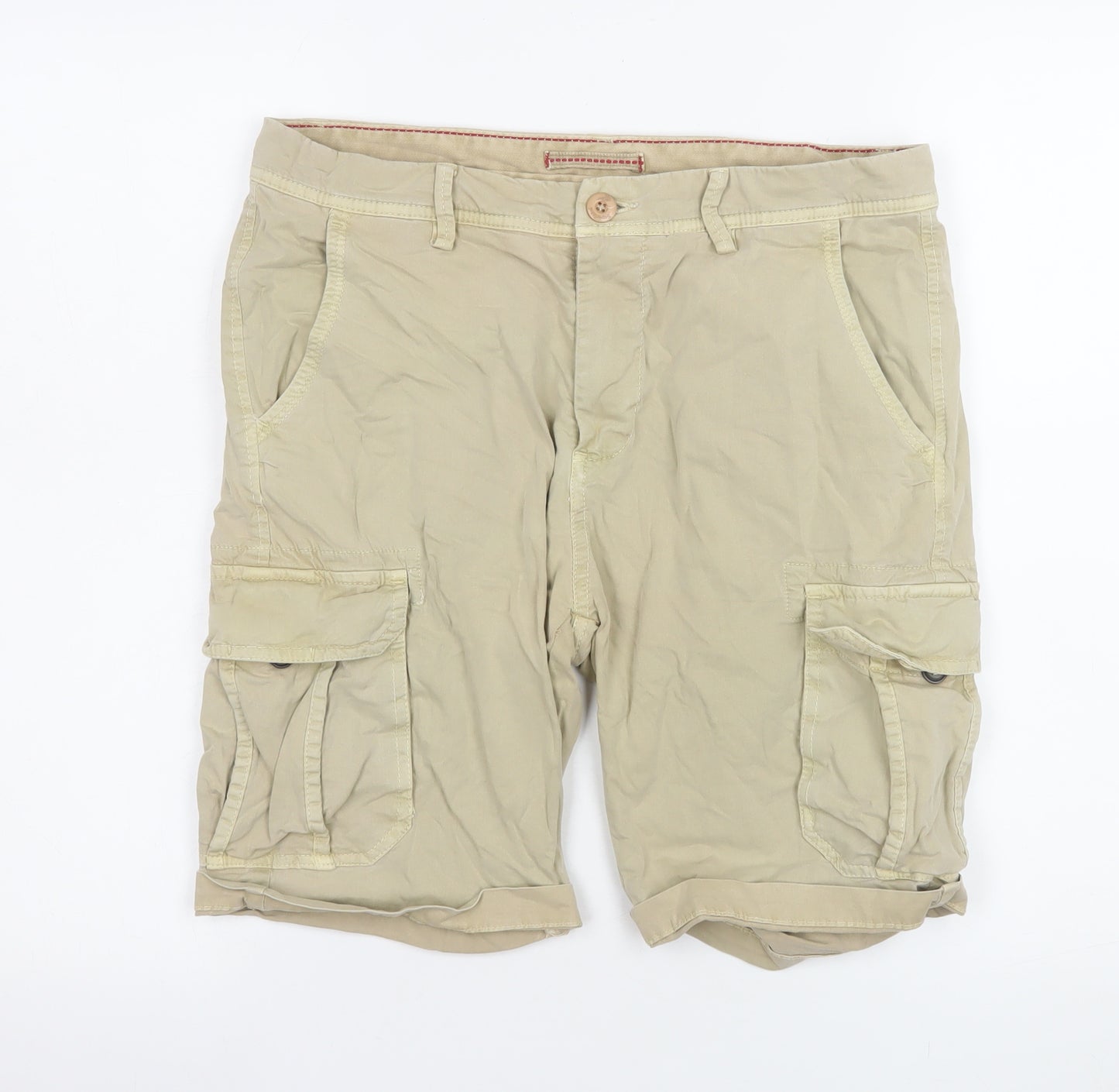 Montezemolo Men's Beige Cotton Cargo Shorts Size 46 Regular Fit