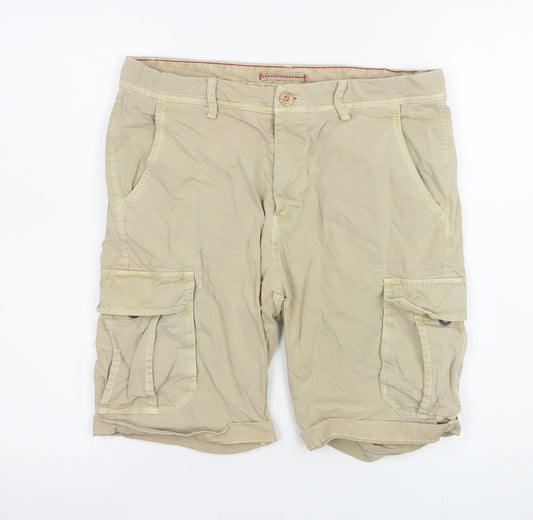 Montezemolo Men's Beige Cotton Cargo Shorts Size 46 Regular Fit