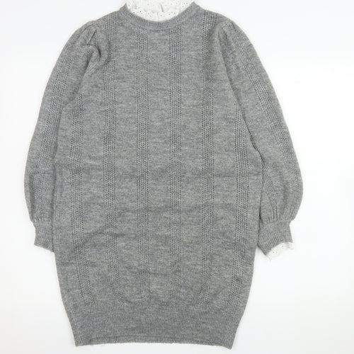 ASOS DESIGN Women Grey High Neck Knit Jumper Size 6 Regular Fit