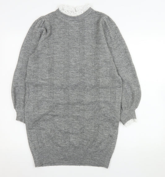 ASOS DESIGN Women Grey High Neck Knit Jumper Size 6 Regular Fit