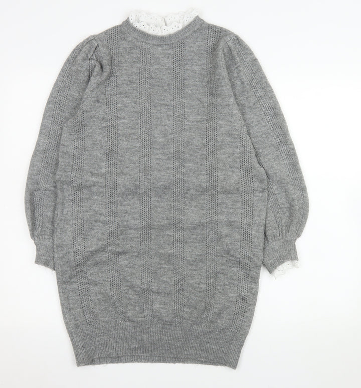ASOS DESIGN Women Grey High Neck Knit Jumper Size 6 Regular Fit