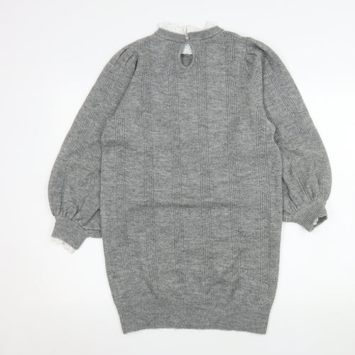 ASOS DESIGN Women Grey High Neck Knit Jumper Size 6 Regular Fit