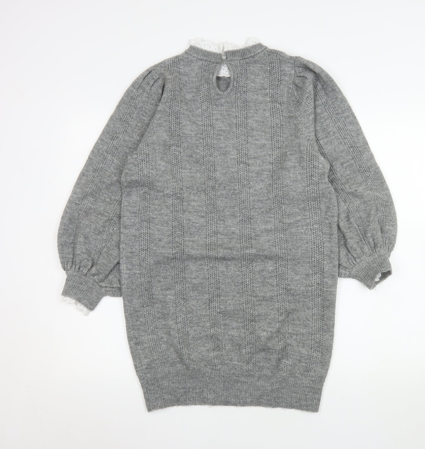 ASOS DESIGN Women Grey High Neck Knit Jumper Size 6 Regular Fit