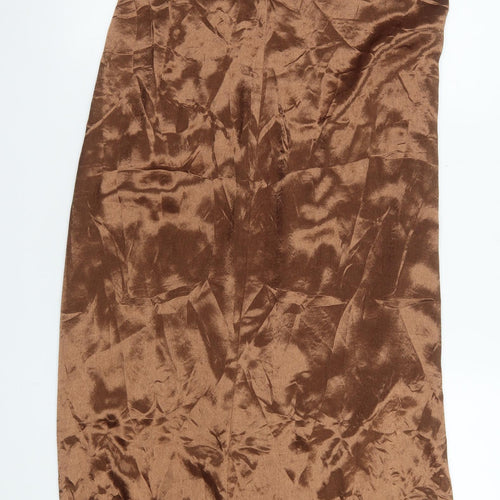 Next Women’s Brown Satin Slip Dress UK 14 Tall Cowl Neck