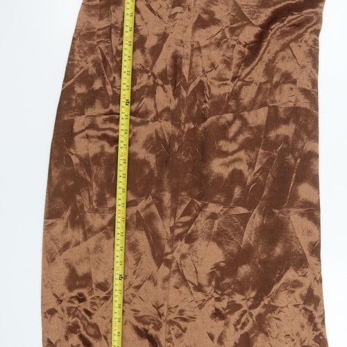 Next Women’s Brown Satin Slip Dress UK 14 Tall Cowl Neck