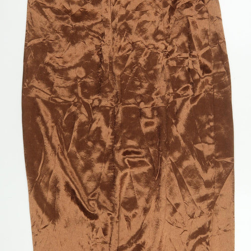 Next Women’s Brown Satin Slip Dress UK 14 Tall Cowl Neck