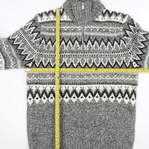 Marks and Spencer Men's Grey Fair Isle 1/2 Zip Wool Blend Pullover Sweatshirt Size S