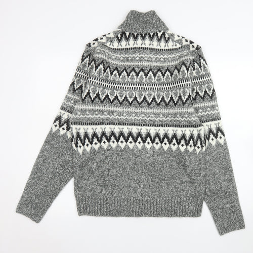 Marks and Spencer Men's Grey Fair Isle 1/2 Zip Wool Blend Pullover Sweatshirt Size S