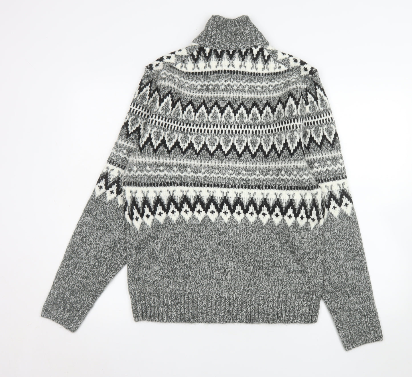 Marks and Spencer Men's Grey Fair Isle 1/2 Zip Wool Blend Pullover Sweatshirt Size S