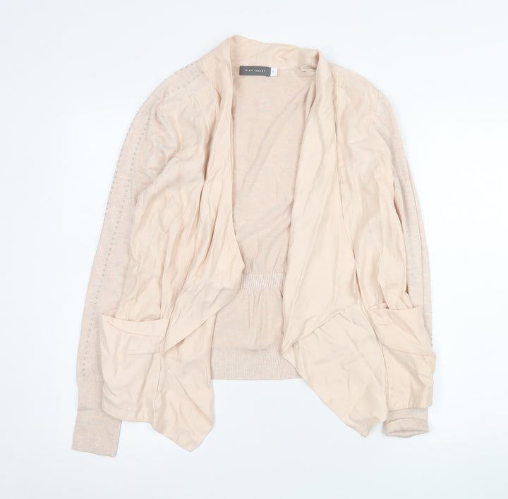 Mint Velvet Women Beige Studded Open Jacket Size M Classic Style