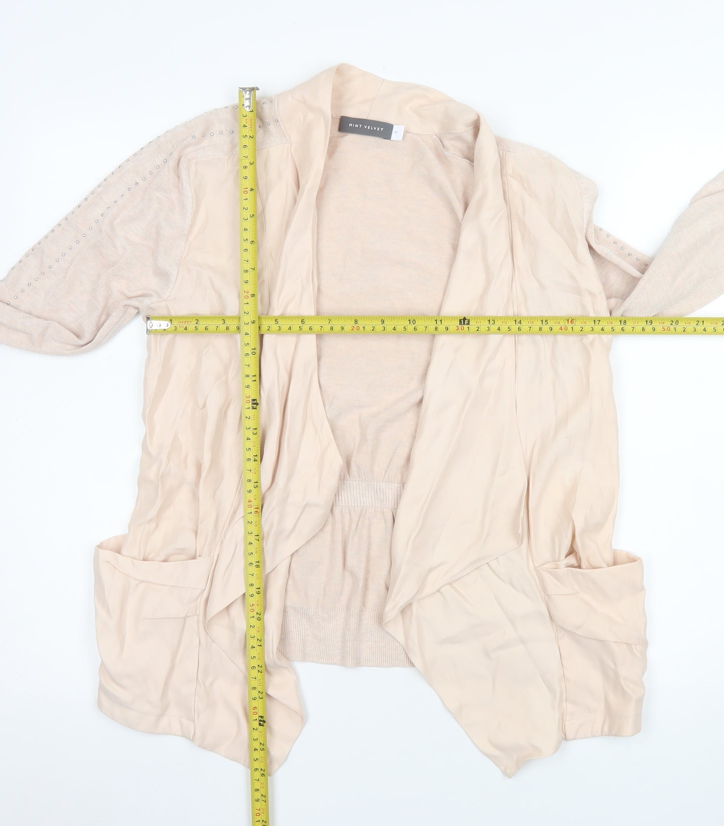 Mint Velvet Women Beige Studded Open Jacket Size M Classic Style