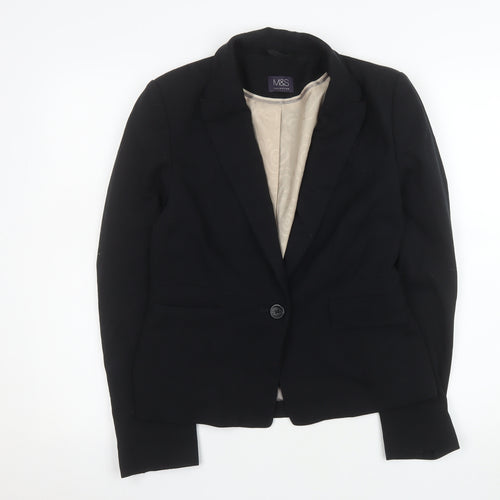 Marks and Spencer Womens Black Suit Jacket Size 8 Single Breasted Classic Blazer