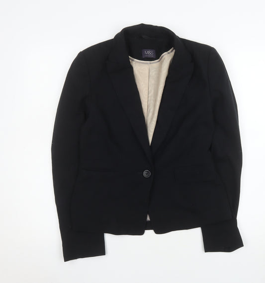 Marks and Spencer Womens Black Suit Jacket Size 8 Single Breasted Classic Blazer