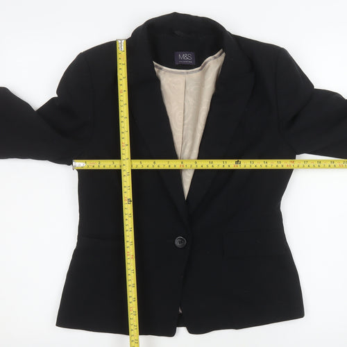 Marks and Spencer Womens Black Suit Jacket Size 8 Single Breasted Classic Blazer