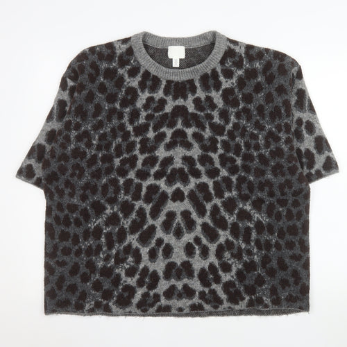 H&M Women’s Grey Leopard Print Short Sleeve Knit Jumper XL