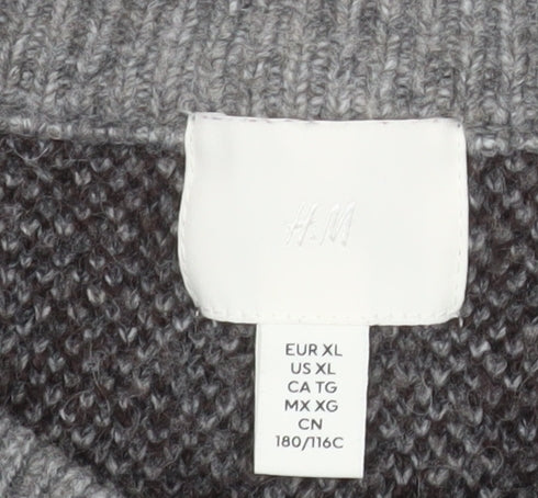 H&M Women’s Grey Leopard Print Short Sleeve Knit Jumper XL