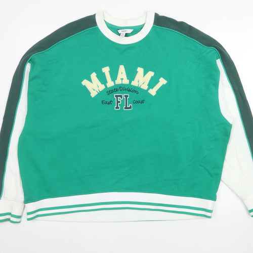Next Women Green Miami FL Sweatshirt L Cotton Crew Neck Casual