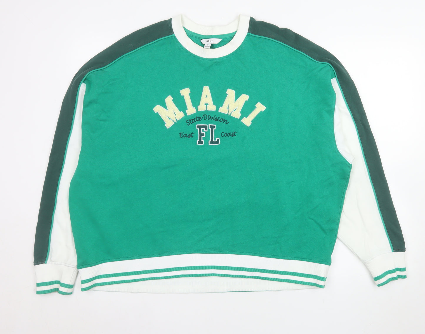 Next Women Green Miami FL Sweatshirt L Cotton Crew Neck Casual