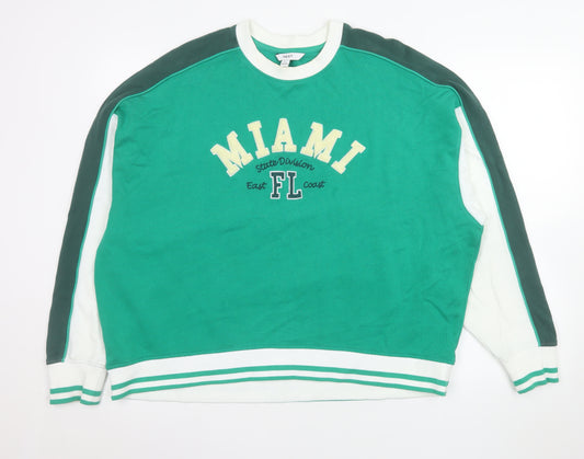 Next Women Green Miami FL Sweatshirt L Cotton Crew Neck Casual