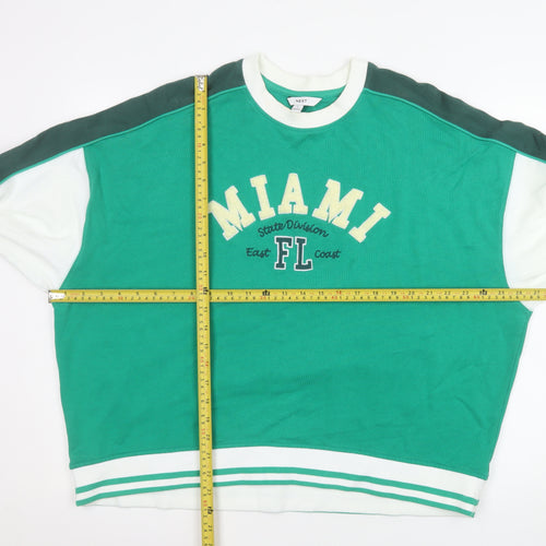 Next Women Green Miami FL Sweatshirt L Cotton Crew Neck Casual