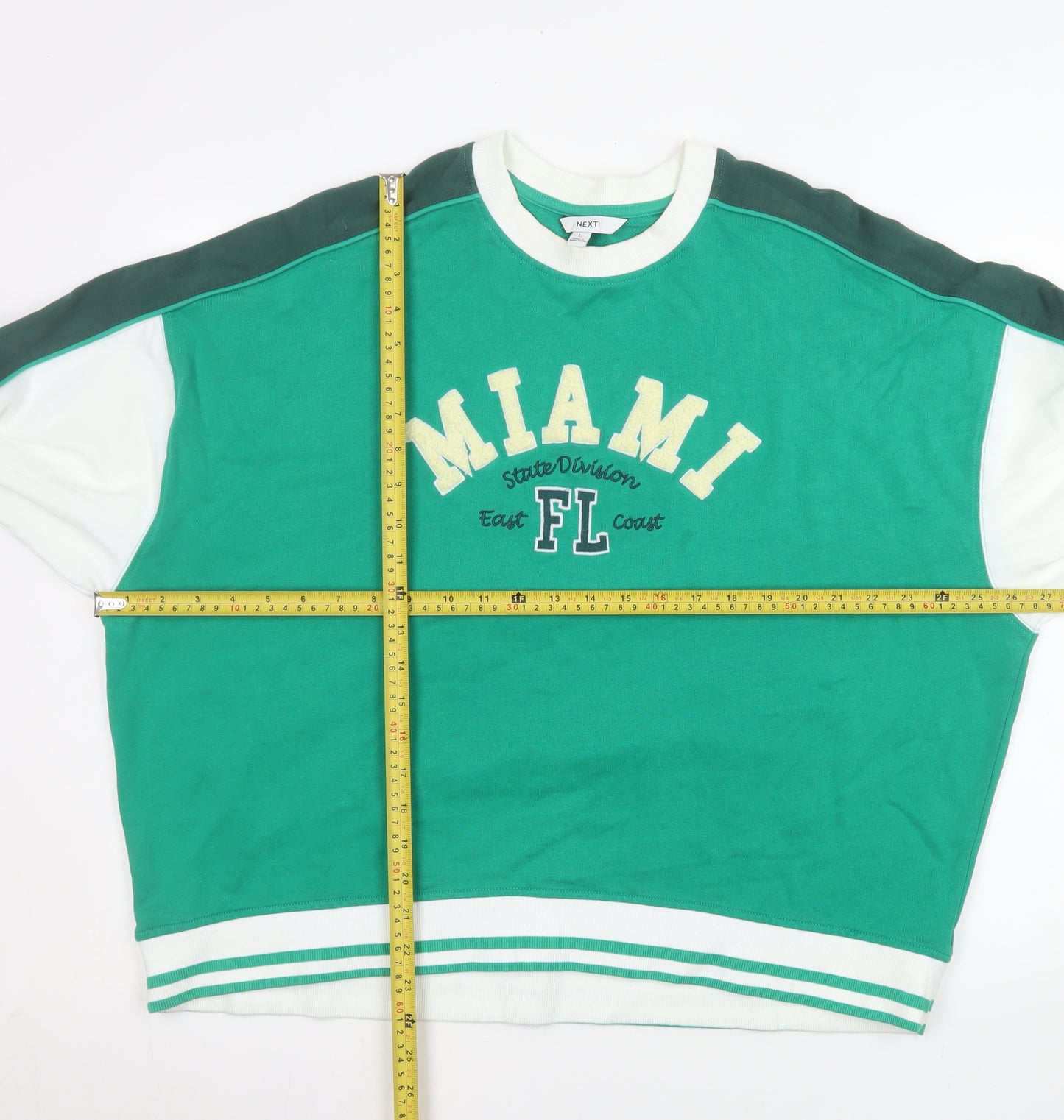 Next Women Green Miami FL Sweatshirt L Cotton Crew Neck Casual