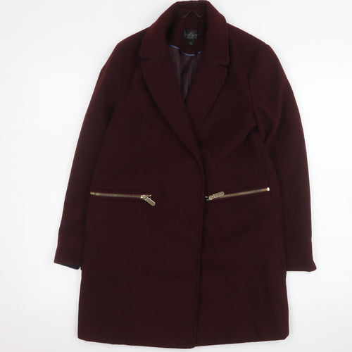 Topshop Petite Women's Burgundy Wool Blend Zip Pocket Overcoat UK 4
