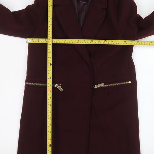 Topshop Petite Women's Burgundy Wool Blend Zip Pocket Overcoat UK 4