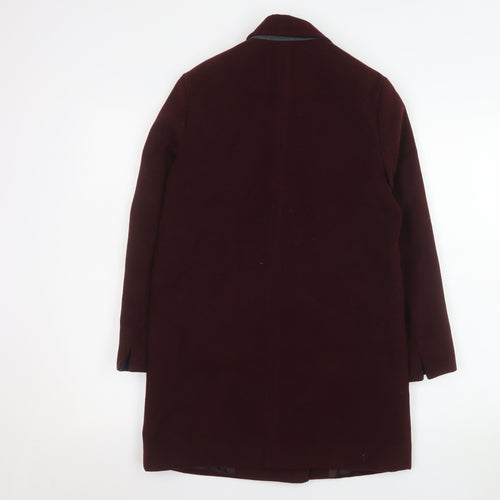 Topshop Petite Women's Burgundy Wool Blend Zip Pocket Overcoat UK 4