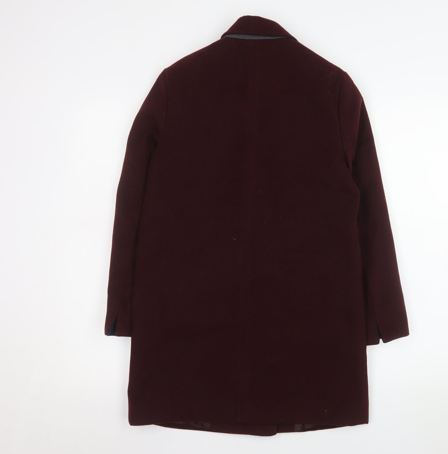 Topshop Petite Women's Burgundy Wool Blend Zip Pocket Overcoat UK 4