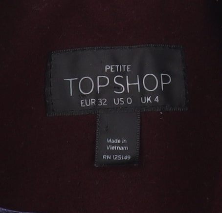 Topshop Petite Women's Burgundy Wool Blend Zip Pocket Overcoat UK 4