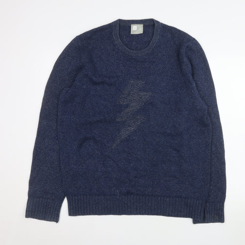 GAP Men's Blue Lightning Crew Neck Cotton Jumper Size L