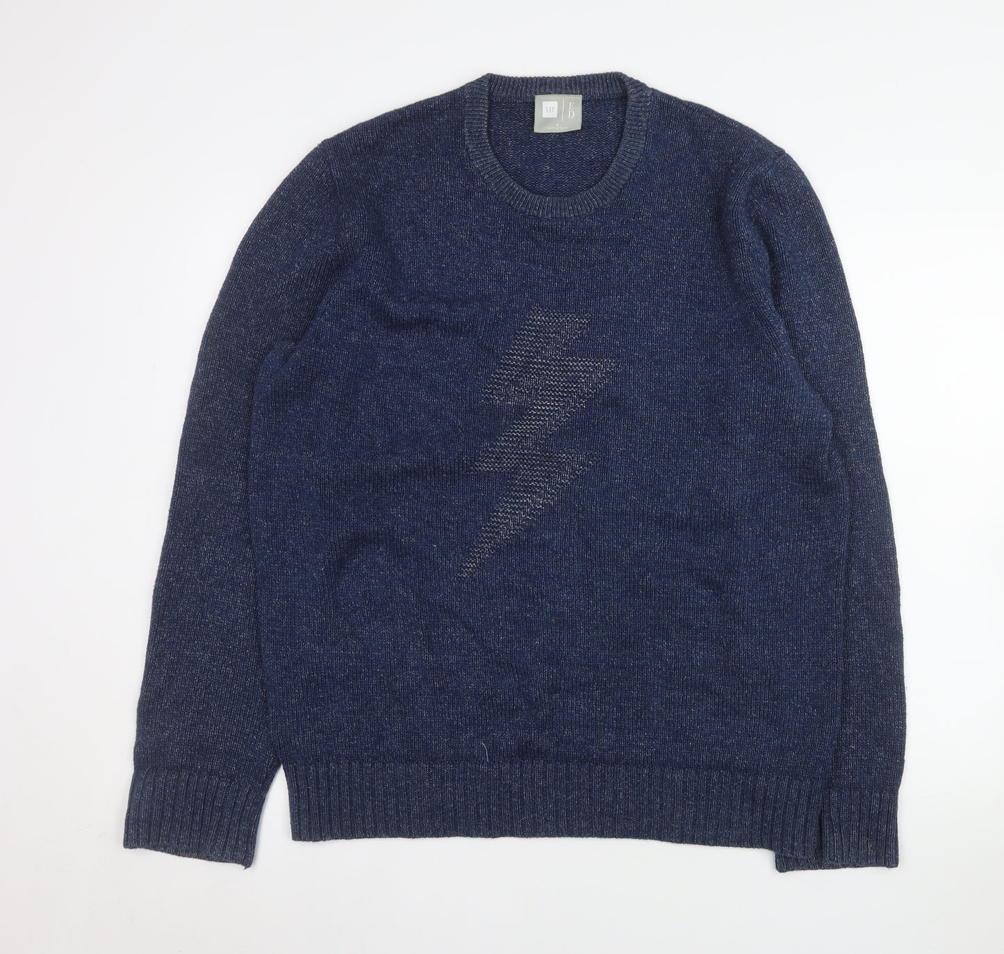GAP Men's Blue Lightning Crew Neck Cotton Jumper Size L