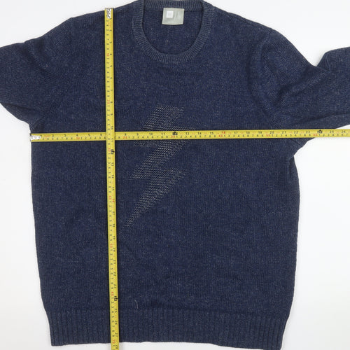 GAP Men's Blue Lightning Crew Neck Cotton Jumper Size L