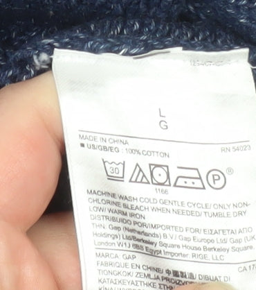 GAP Men's Blue Lightning Crew Neck Cotton Jumper Size L