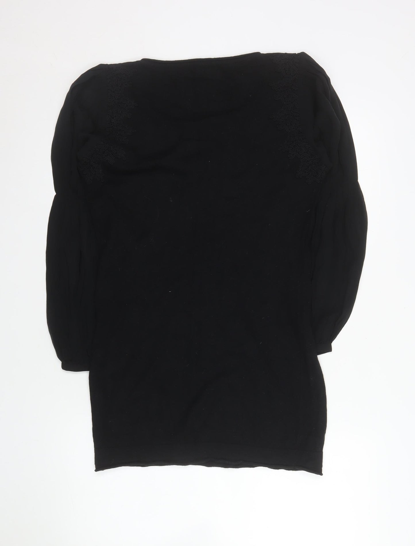 Mint Velvet Women's Black Size 14 Shift Dress with Silk Sleeves