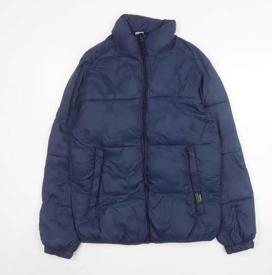 Pull & Bear Men's Blue Puffer Jacket Size M Full Zip Winter Coat