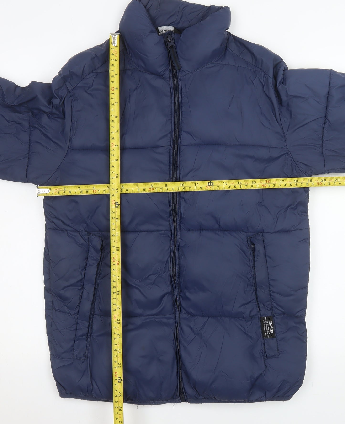 Pull & Bear Men's Blue Puffer Jacket Size M Full Zip Winter Coat