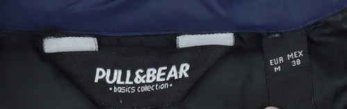 Pull & Bear Men's Blue Puffer Jacket Size M Full Zip Winter Coat
