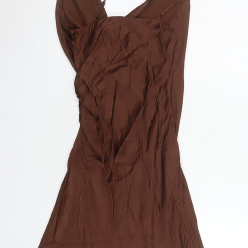 Zara Women Brown Slip Dress Size S Viscose Cowl Neck Party