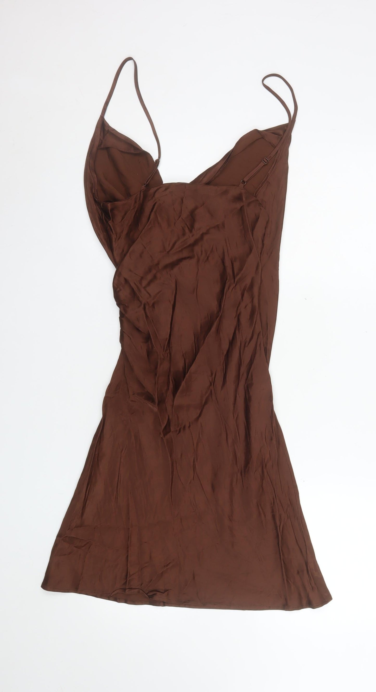 Zara Women Brown Slip Dress Size S Viscose Cowl Neck Party