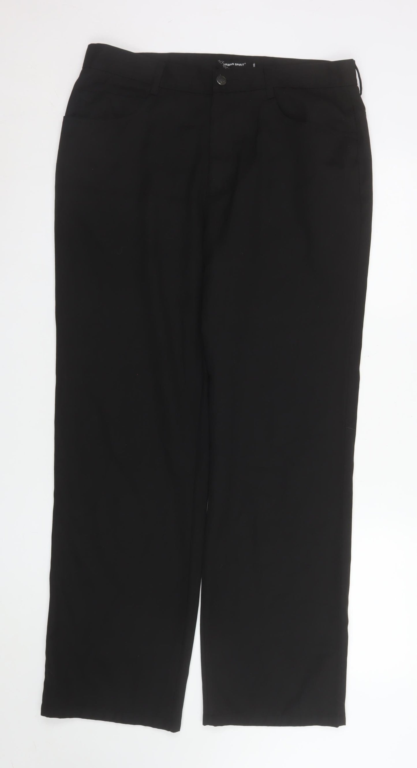 Urban Spirit Mens Black 34R Straight Leg Regular Fit Trousers