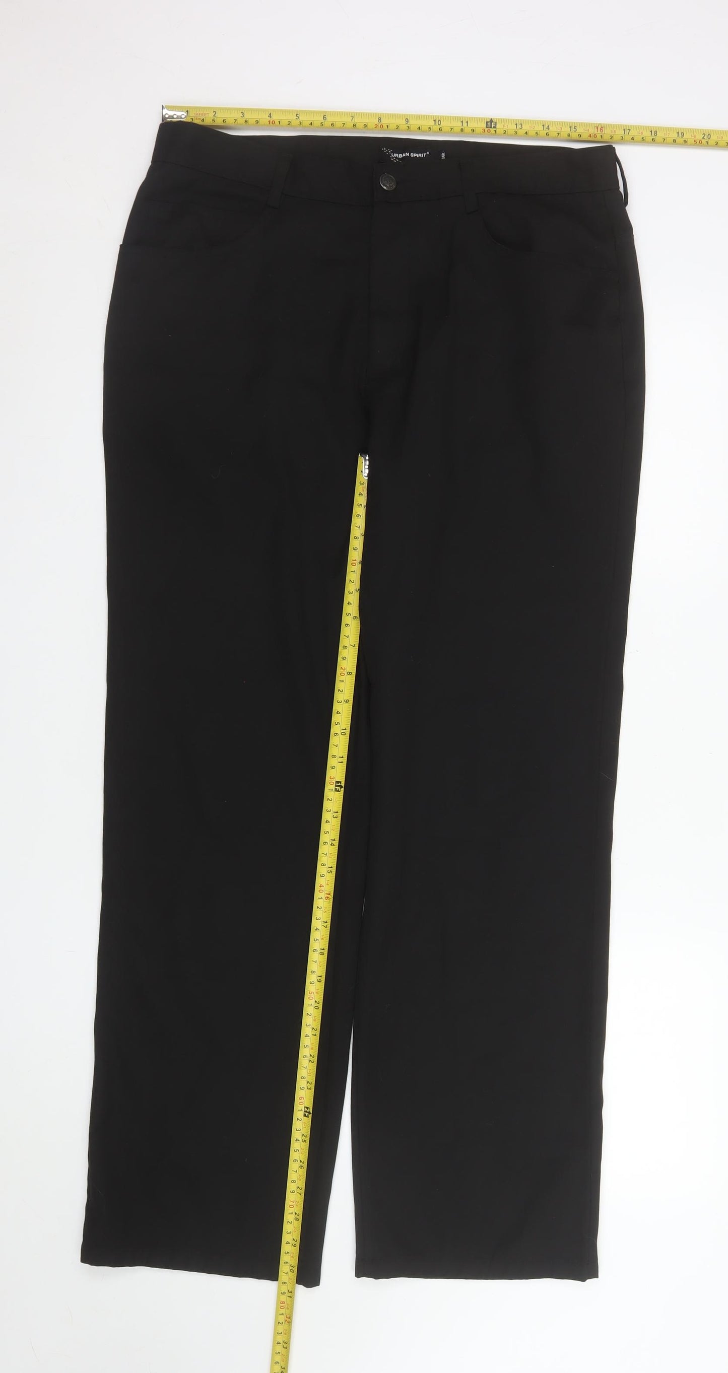 Urban Spirit Mens Black 34R Straight Leg Regular Fit Trousers