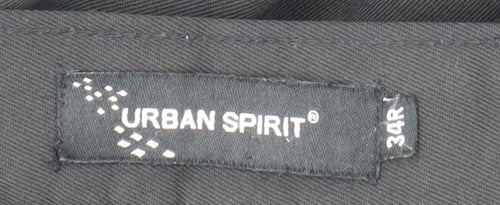Urban Spirit Mens Black 34R Straight Leg Regular Fit Trousers