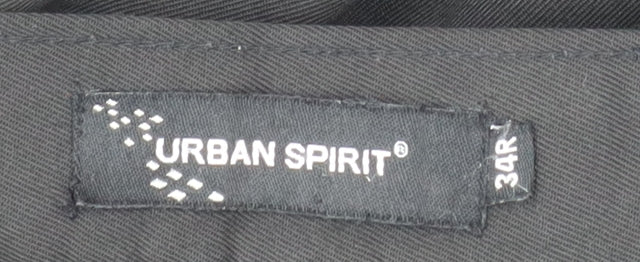Urban Spirit Mens Black 34R Straight Leg Regular Fit Trousers