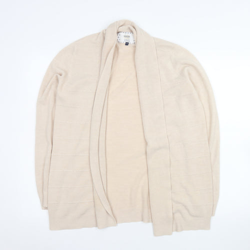 Maine New England Women Beige Size 14 Open Knit Long Sleeve Cardigan