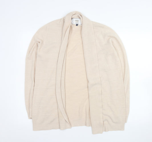 Maine New England Women Beige Size 14 Open Knit Long Sleeve Cardigan