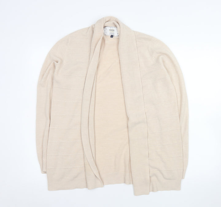 Maine New England Women Beige Size 14 Open Knit Long Sleeve Cardigan