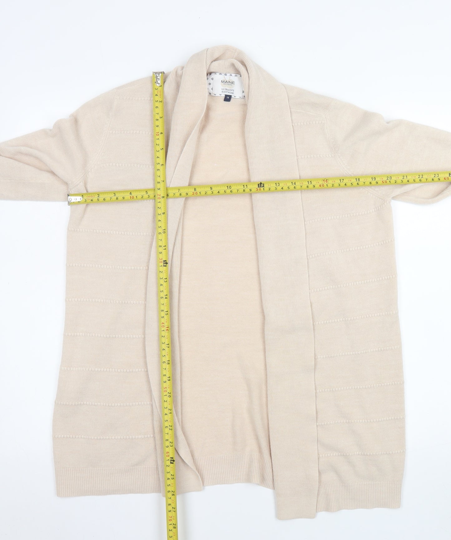 Maine New England Women Beige Size 14 Open Knit Long Sleeve Cardigan