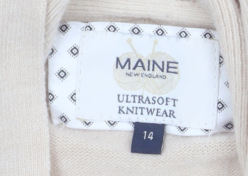 Maine New England Women Beige Size 14 Open Knit Long Sleeve Cardigan