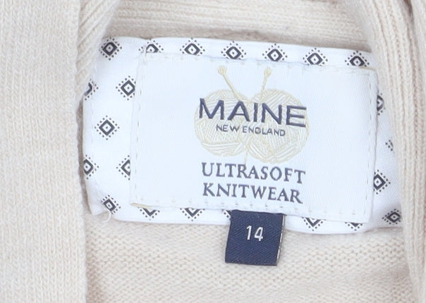Maine New England Women Beige Size 14 Open Knit Long Sleeve Cardigan